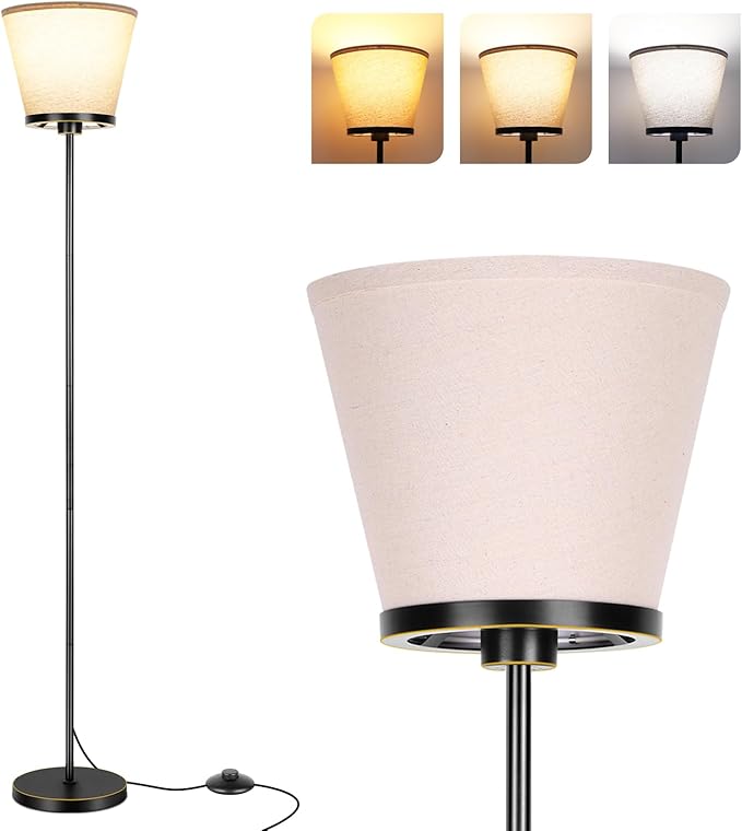 Led Floor Lamp for Bedroom, Black Floor Lamp Standing Lamp for Living Room Reading Office, 3 Color Temperatures 68 inch Tall Floor Lamp. 15W Bulb Included. - LeafyLoom