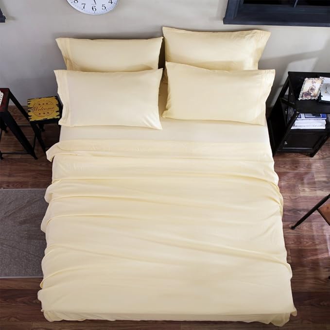 SONORO KATE Bed Sheet Set Super Soft Microfiber 1800 Thread Count Luxury Egyptian Sheets 18-Inch Deep Pocket，Wrinkle and Hypoallergenic-6 Piece (Ivory, Full-6 Piece) - LeafyLoom