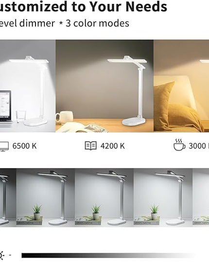 LED Desk Lamp, Dimmable Table Lamp Reading Lamp with USB Charging Port,5 Lighting Modes, Sensitive Control, 60 Minutes Auto-Off Timer, Eye-Caring Office Lamp(White) - LeafyLoom