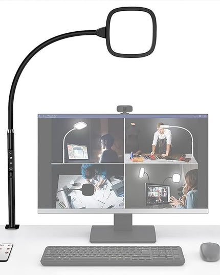 Hapfish LED Desk Lamps for Home Office, Clamp Desk Video Conference Light for Computer Zoom Meetings, Dimmable, Top Bright, Rotatable, Large Lighting Area, Clip on Table Lamp for Monitor, Study, Work - LeafyLoom