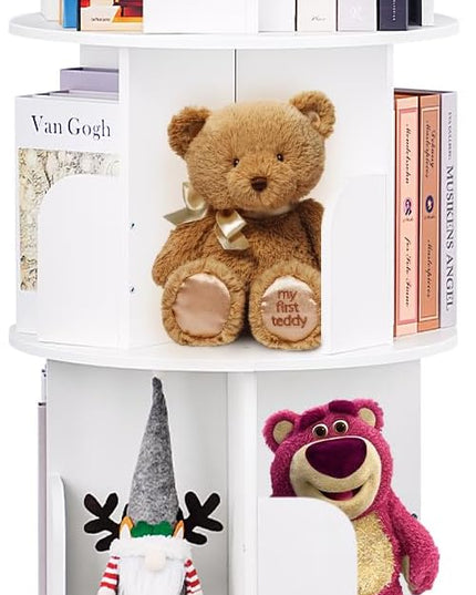 2024 New 4 Tier Rotating Bookshelf kids, Small Corner Bookshelf for Small Space, 360 Display Floor Standing Bookcase Storage Rack, Wood Narrow Book Shelf Organizer for Home Office,Bedroom, Living Room - LeafyLoom