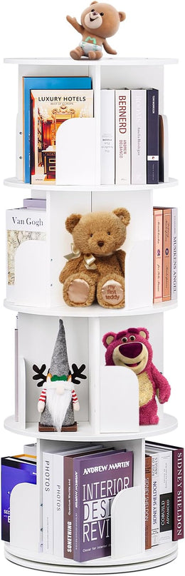 2024 New 4 Tier Rotating Bookshelf kids, Small Corner Bookshelf for Small Space, 360 Display Floor Standing Bookcase Storage Rack, Wood Narrow Book Shelf Organizer for Home Office,Bedroom, Living Room - LeafyLoom