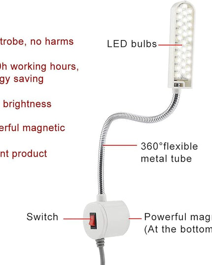 Zerodis Sewing Machine Light LED Lighting, LED Lamp Magnetic Base LED Desk Lamp for Workbench Lathe Drill Press Daylight Flexible Arm Work Lamp(us) - LeafyLoom