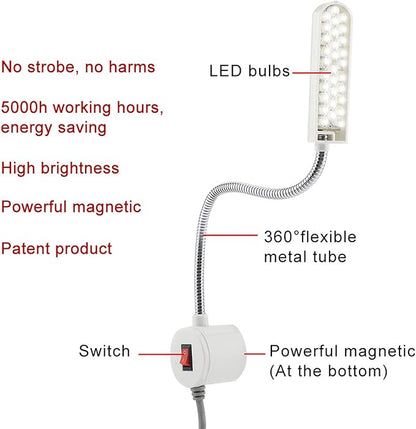 Zerodis Sewing Machine Light LED Lighting, LED Lamp Magnetic Base LED Desk Lamp for Workbench Lathe Drill Press Daylight Flexible Arm Work Lamp(us) - LeafyLoom