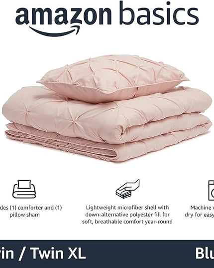 Amazon Basics Pinch Pleat All-Season Down-Alternative Comforter 2-Piece Bedding Set, Geometric, Twin/TwinXL, Blush - LeafyLoom
