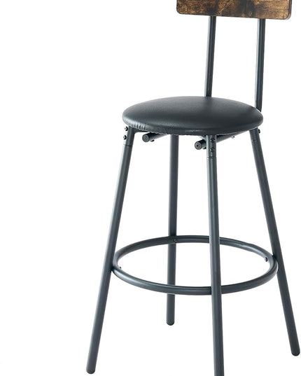 Bar Height Table and Chairs for 2, Compact Dining Table with 2 Tiers Storage Rack, Wine Rack and 2 PU Leather Upholstered Seat Stools, for Kitchen Breakfast, Small Space, Rustic Brown - LeafyLoom