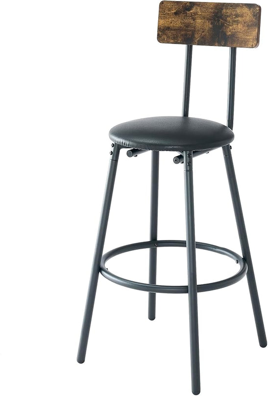 Bar Height Table and Chairs for 2, Compact Dining Table with 2 Tiers Storage Rack, Wine Rack and 2 PU Leather Upholstered Seat Stools, for Kitchen Breakfast, Small Space, Rustic Brown - LeafyLoom