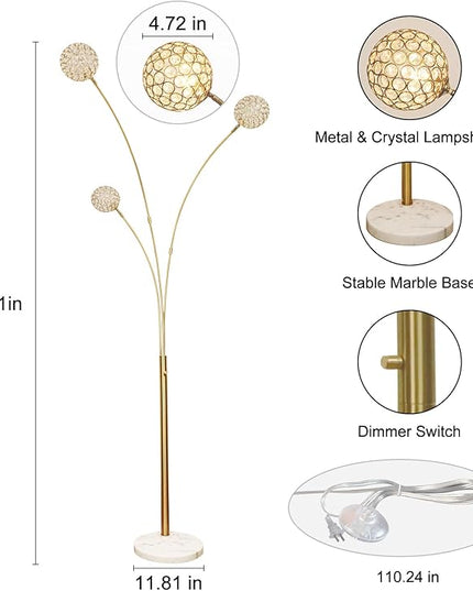 Depuley Floor Lamp, 3-Light Adjustable Metal Floor Lamps with Marble Base, Dimmable Tall Pole Tree Standing Lamp with Flexible Rotating Lights for Living Room, Bedroom(Gold, G9 Bulbs Included) - LeafyLoom