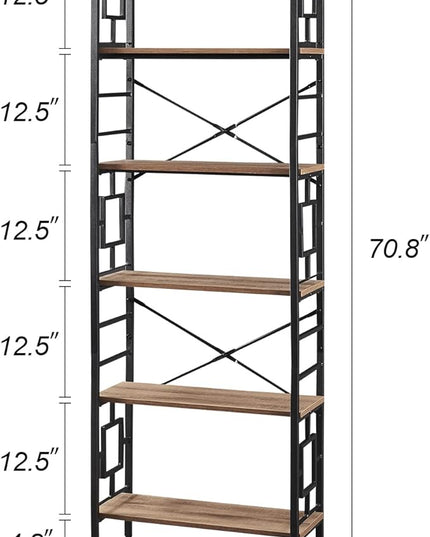 HOMISSUE Bookcase,6-Tier Tall Bookshelf Metal Bookcase and Bookshelves, Free Standing Storage Modern Bookshelf for Home Office Living Room and Bedroom, Rustic Brown - LeafyLoom