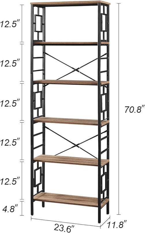 HOMISSUE Bookcase,6-Tier Tall Bookshelf Metal Bookcase and Bookshelves, Free Standing Storage Modern Bookshelf for Home Office Living Room and Bedroom, Rustic Brown - LeafyLoom