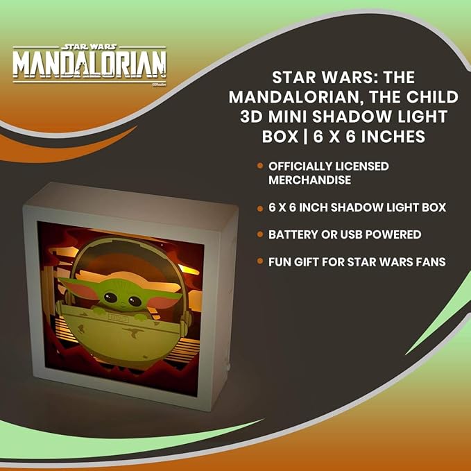 Star Wars The Mandalorian, The Child 3D Mini Shadow Light Box | 6 x 6 Inches - LeafyLoom