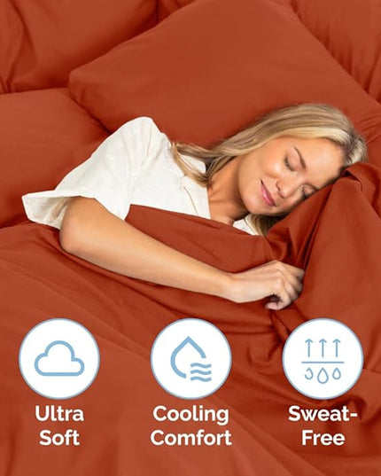 Split King Size 5 Piece Sheet Set - Comfy Breathable & Cooling Sheets - Hotel Luxury Bed Sheets for Women & Men - Deep Pockets, Easy-Fit, Soft & Wrinkle Free Sheets - Terracotta Oeko-Tex Bed Sheets - LeafyLoom