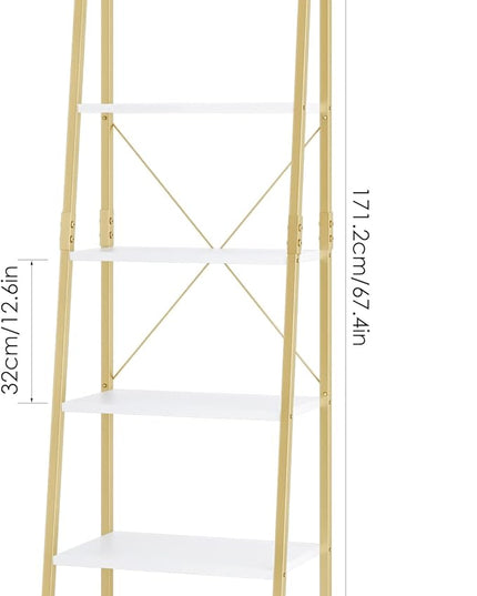 finetones 5-Tier Ladder Shelf, Gold Bookcase Bookshelf with Metal Frame, Display Shelf Plant Rack Accent Furniture for Home Office, White/Golden - LeafyLoom