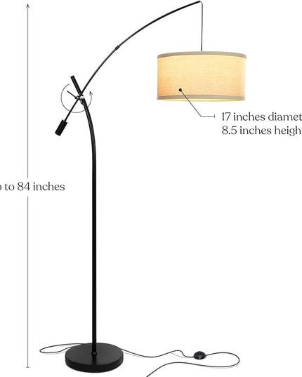 Brightech Grayson LED Floor Lamp, Modern Arc Lamp for Office & Living Room, Tall Lamp with Adjustable Arm, Standing Lamp in Industrial Style for Bedroom Reading - Black - LeafyLoom