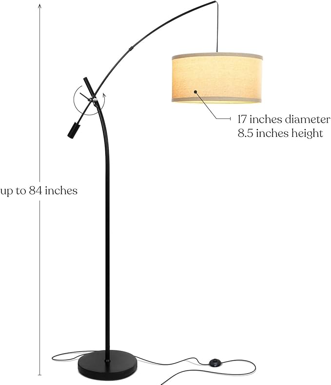 Brightech Grayson LED Floor Lamp, Modern Arc Lamp for Office & Living Room, Tall Lamp with Adjustable Arm, Standing Lamp in Industrial Style for Bedroom Reading - Black - LeafyLoom