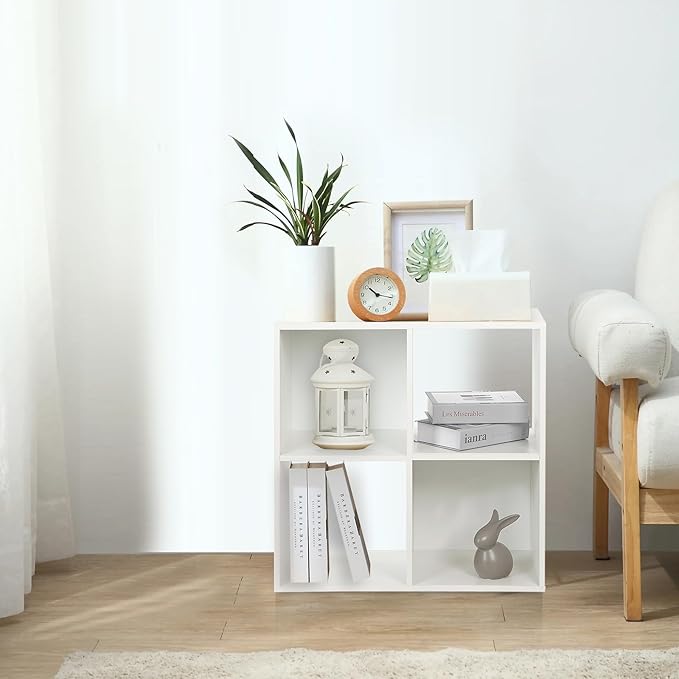 PACHIRA E-Commerce Wooden Storage Cubes Bookcase, Unit Shelf, Closet Cabinet, Organizer Rack in Living Room, Bedroom, Study, 4 Cube, White - LeafyLoom