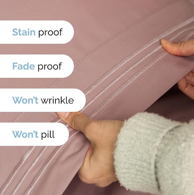 Twin XL Size 3 Piece Sheet Set - Comfy Breathable & Cooling Sheets - Hotel Luxury Bed Sheets for Women & Men - Deep Pockets, Easy-Fit, Extra Soft & Wrinkle Free Sheets - Mauve Oeko-Tex Bed Sheet Set - LeafyLoom