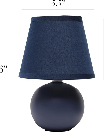 Simple Designs LT2008-BLU Mini Ceramic Globe Table Lamp with Matching Fabric Shade, Blue - LeafyLoom