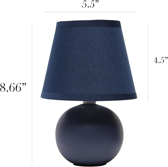 Simple Designs LT2008-BLU Mini Ceramic Globe Table Lamp with Matching Fabric Shade, Blue - LeafyLoom