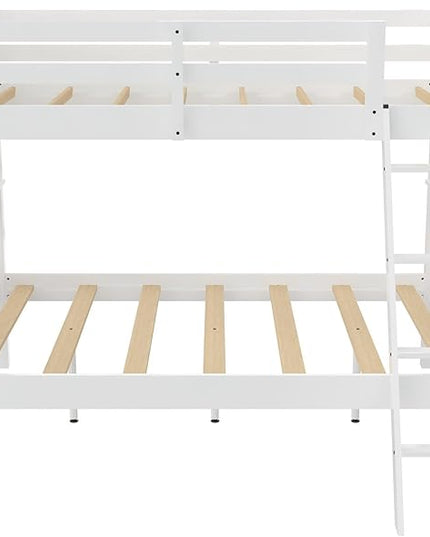 DHP Airlie Convertible Wood Bunk Bed, Stackable and Detachable Bed Frames for Kids and Teens, with Angled Ladder, High Guardrail, Wood Slats, No Boxspring Required, Twin-Over-Full, White - LeafyLoom