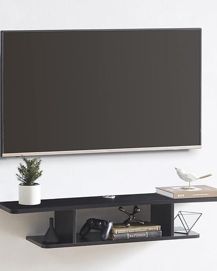 Floating TV Stand, Wall Mounted Entertainment Center and Cabinet Shelf, TV Console with Storage, Media Console for DVD Player, Space-Saving Under TV Shelf for Bedroom, Living Room (Black) - LeafyLoom