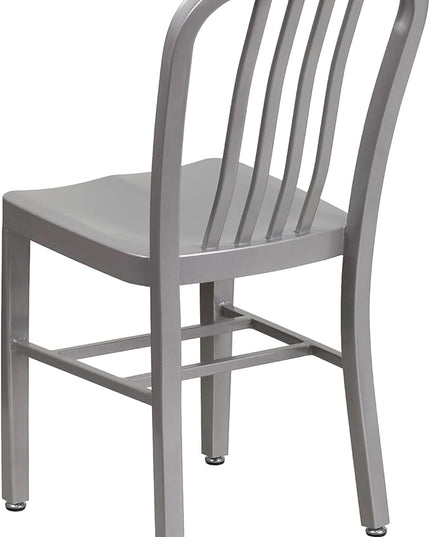 Flash Furniture Gael Indoor/Outdoor Modern Metal Dining Chairs, Commercial-Grade Galvanized Steel Restaurant Chairs, Set of 2, Silver - LeafyLoom