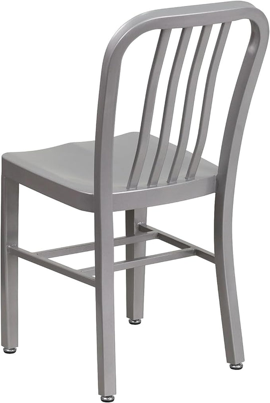 Flash Furniture Gael Indoor/Outdoor Modern Metal Dining Chairs, Commercial-Grade Galvanized Steel Restaurant Chairs, Set of 2, Silver - LeafyLoom