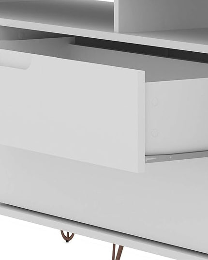 Manhattan Comfort Rockefeller Modern 2 Drawers Living Room Television Stand with Metal Legs, 62.99", White - LeafyLoom