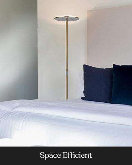 Brightech Sky Flux Dimmable LED Floor Lamp – Super Bright Floor Lamp for Living Room and Offices – Torchiere Standing Lamp with 3 Light Options, Tall Lamp for Bedroom Reading and More - Brass - LeafyLoom