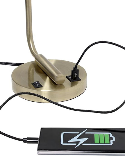 Simple Designs LD1066-BLK Bronson Antique Style Industrial Iron Lantern Desk Bedside Table Lamp with Dual 2 USB Charging Ports and Glass Shade, Black - LeafyLoom