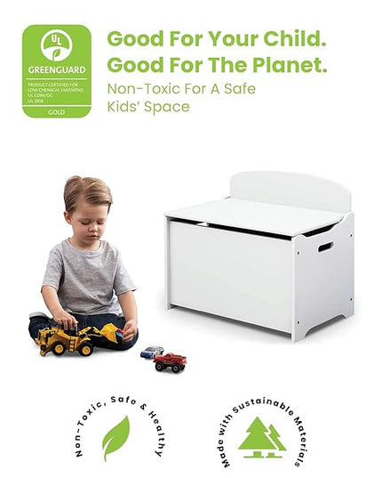 Delta Children MySize Deluxe Toy Box - Greenguard Gold Certified, Bianca White & Canton Toddler Bed, Cherry - LeafyLoom