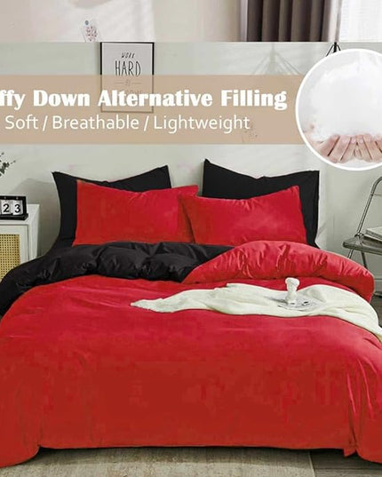 ETDIFFE Red Black King Size Comforter, 3 Piece Soft Modern Christmas Reversible Bedding Set, Lightweight All Season Microfiber Down Alternative Bed Comforter with 2 Pillow Shams for Women Men - LeafyLoom