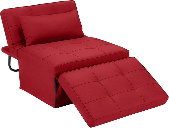Sofa Bed, 4 in 1 Multi-Function Folding Ottoman Breathable Linen Couch Bed with Adjustable Backrest Modern Convertible Chair for Living Room Apartment Office,Red - LeafyLoom