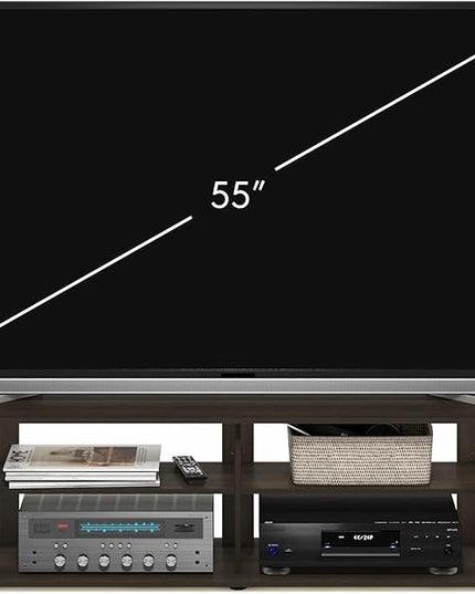Furinno Nelly Entertainment Center TV Stand, Short 43.3"(W) x13.4(H) x13.1(D), Dark Brown - LeafyLoom