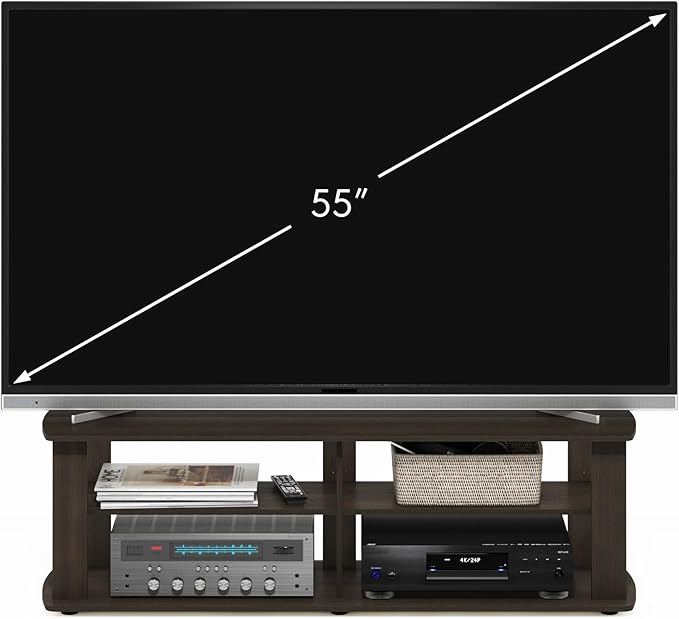Furinno Nelly Entertainment Center TV Stand, Short 43.3"(W) x13.4(H) x13.1(D), Dark Brown - LeafyLoom