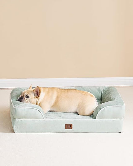 EHEYCIGA Orthopedic Dog Bed for Small Dogs, Waterproof Memory Foam Small Dog Beds with Sides, Non-Slip Bottom and Egg-Crate Foam Medium Dog Couch Bed with Washable Removable Cover, Sage Green EHEYCIGA