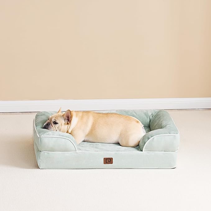 EHEYCIGA Orthopedic Dog Bed for Small Dogs, Waterproof Memory Foam Small Dog Beds with Sides, Non-Slip Bottom and Egg-Crate Foam Medium Dog Couch Bed with Washable Removable Cover, Sage Green EHEYCIGA