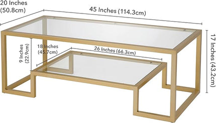 Henn&Hart 45" Wide Rectangular Coffee Table in Brass, Modern coffee tables for living room, studio apartment essentials - LeafyLoom