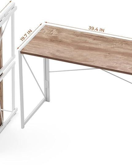 Coavas 39.4 inch Folding Desk No Assembly Required, Writing Computer Desk Space Saving Foldable Table Simple Home Office Desk, Oak - LeafyLoom