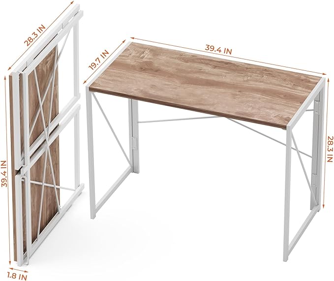 Coavas 39.4 inch Folding Desk No Assembly Required, Writing Computer Desk Space Saving Foldable Table Simple Home Office Desk, Oak - LeafyLoom