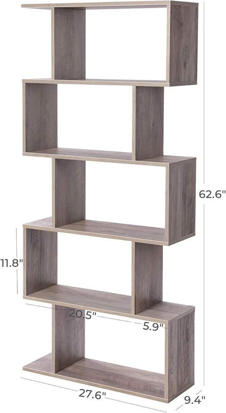 VASAGLE Wooden Bookcase, Display Shelf and Room Divider, Freestanding Decorative Storage Shelving, 5-Tier Bookshelf, Greige ULBC062M01 9.4D x 27.6W x 62.6H in - LeafyLoom