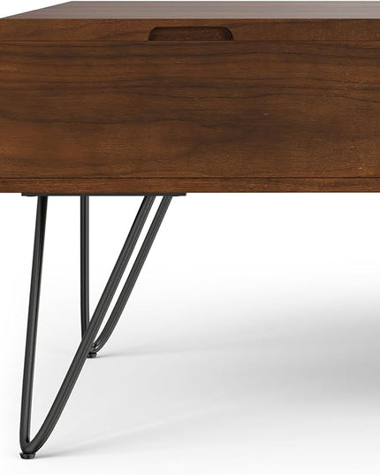 SIMPLIHOME Hunter 32 inch Wide Square Industrial Lift Top Coffee Table in Walnut for The Living Room and Family Room - LeafyLoom
