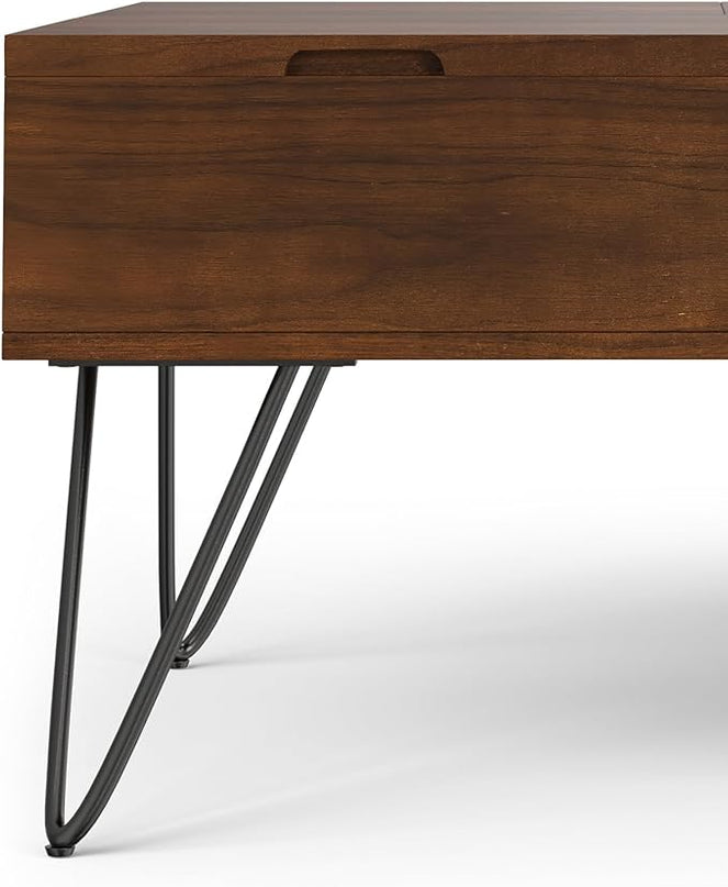 SIMPLIHOME Hunter 32 inch Wide Square Industrial Lift Top Coffee Table in Walnut for The Living Room and Family Room - LeafyLoom