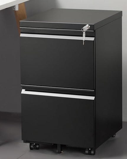 2-Drawer Mobile File Cabinets Rolling Metal Filing Cabinet for Legal & Letter File Anti-tilt Design with Lock Under Desk Office Drawers Fully Assembled Except Casters Black - LeafyLoom