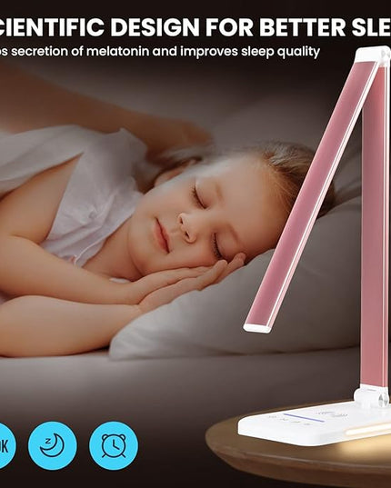 LED Desk Lamp with Night Light, Fast Wireless Charger, USB Charging Port, 10 Brightness, 5 Color Modes, Dimmable Bedside Table Lamp for Bedroom, Touch Control, Auto Timer, 1200Lux Super Bright - LeafyLoom