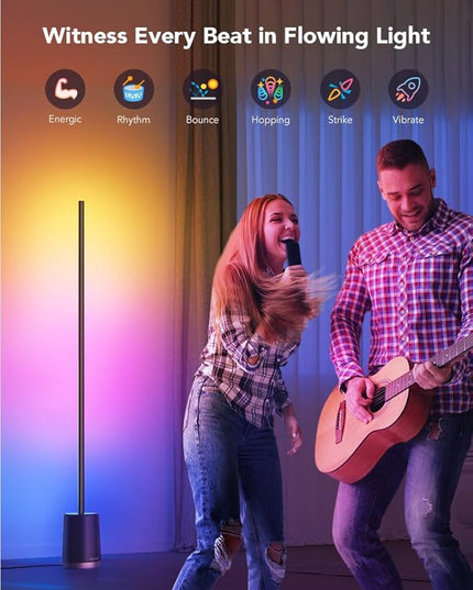 Govee RGBIC Floor Lamp, Modern LED Lyra Corner Lamp with 64+ Scene & Music Modes, 1500 Lumens, DIY Mode, Smart Remote Control Standing Floor Lamp for Bedroom, Living Room, Gaming Room, Black - LeafyLoom