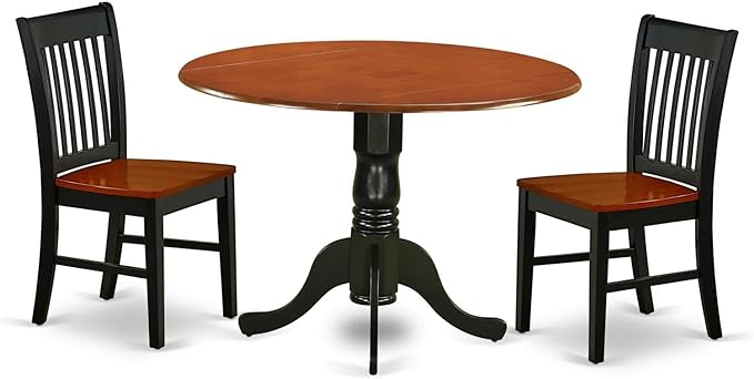 East West Furniture Dublin 3 Piece Room Set Contains a Round Dining Table with Dropleaf and 2 Wood Seat Chairs, 42x42 Inch, DLNO3-BCH-W - LeafyLoom
