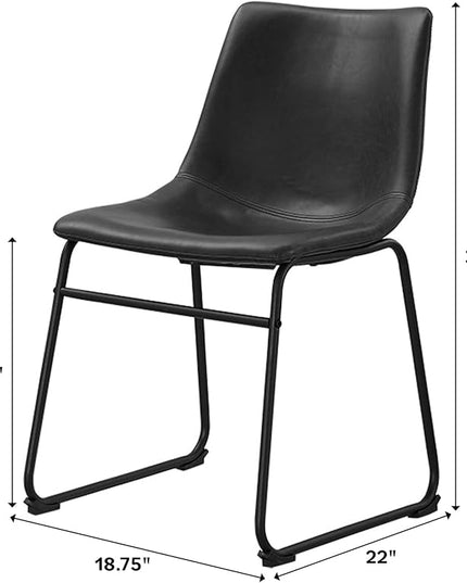 Walker Edison Douglas Urban Industrial Faux Leather Armless Dining Chairs, Set of 2, Black - LeafyLoom