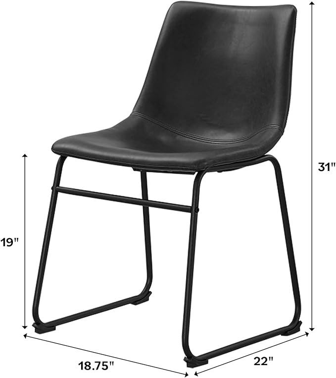Walker Edison Douglas Urban Industrial Faux Leather Armless Dining Chairs, Set of 2, Black - LeafyLoom