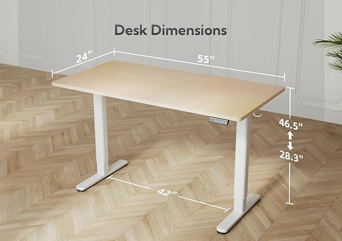 Electric Standing Desk, Adjustable Height Stand up Desk, 55x24 Inches Sit Stand Home Office Desk with Splice Board,Natural Top - LeafyLoom